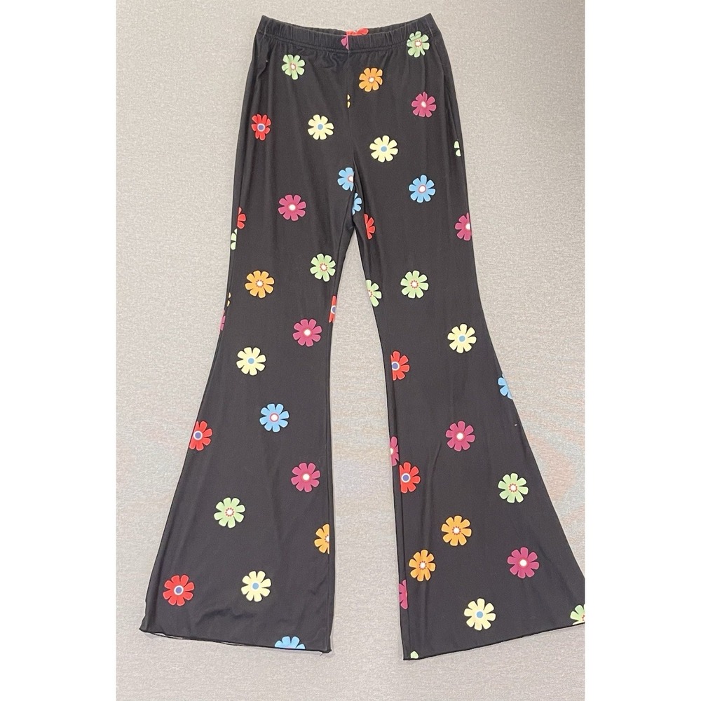 Black Flower Flare Pants Y2K Bell Bottom Stretch‎ High Waist SHEIN